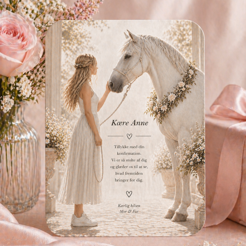 Lyk�nskningskort - Pige - Hest