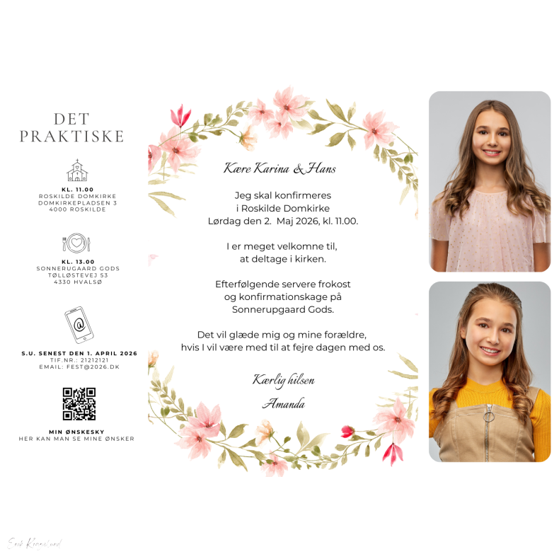 Konfirmation - Rosa krans - Pige