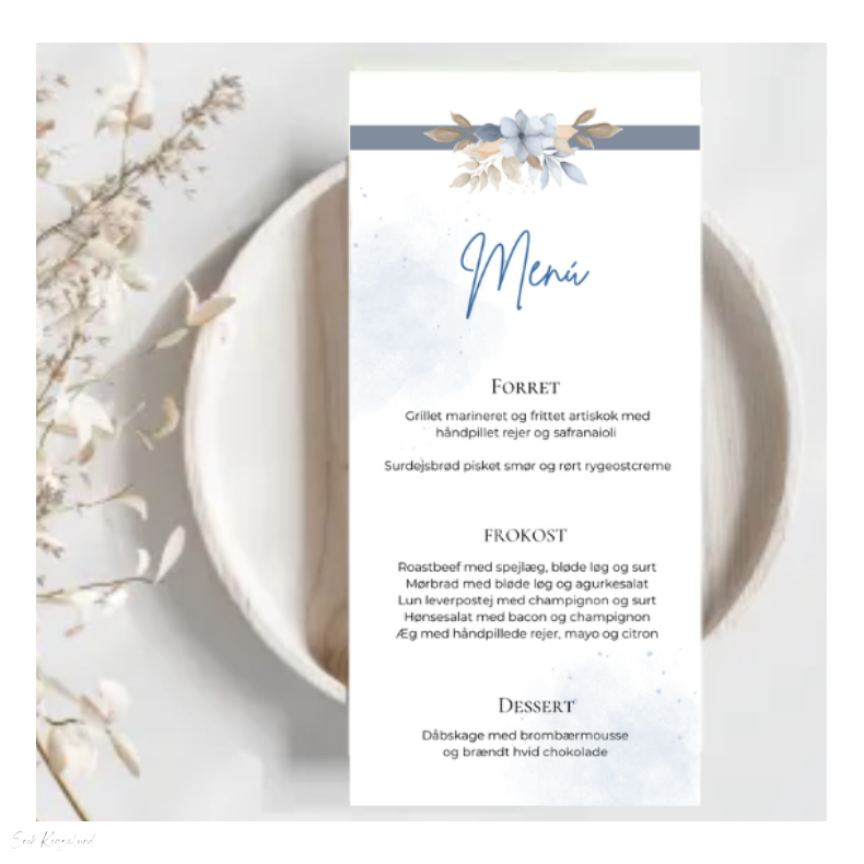 Bryllup - Menkort Bl blomst