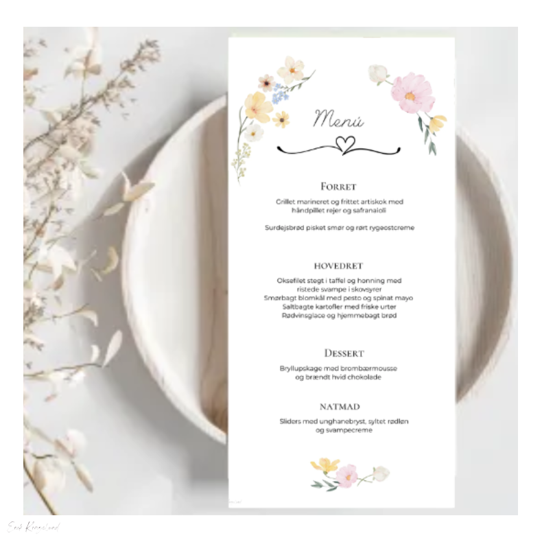 Bryllup - Menkort Sommerblomst