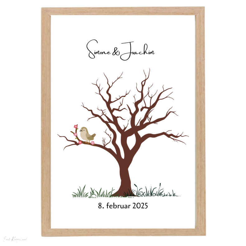 Fingertrykplakat - Fugl - Bryllup