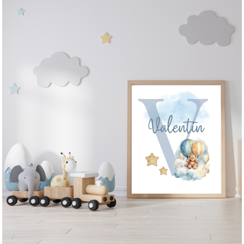 Personlig plakat i ramme - Bamse i ballongynge