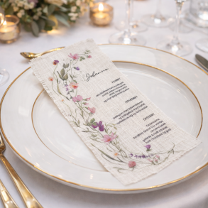 Men�- og bordkort - Stof - Blomstereng