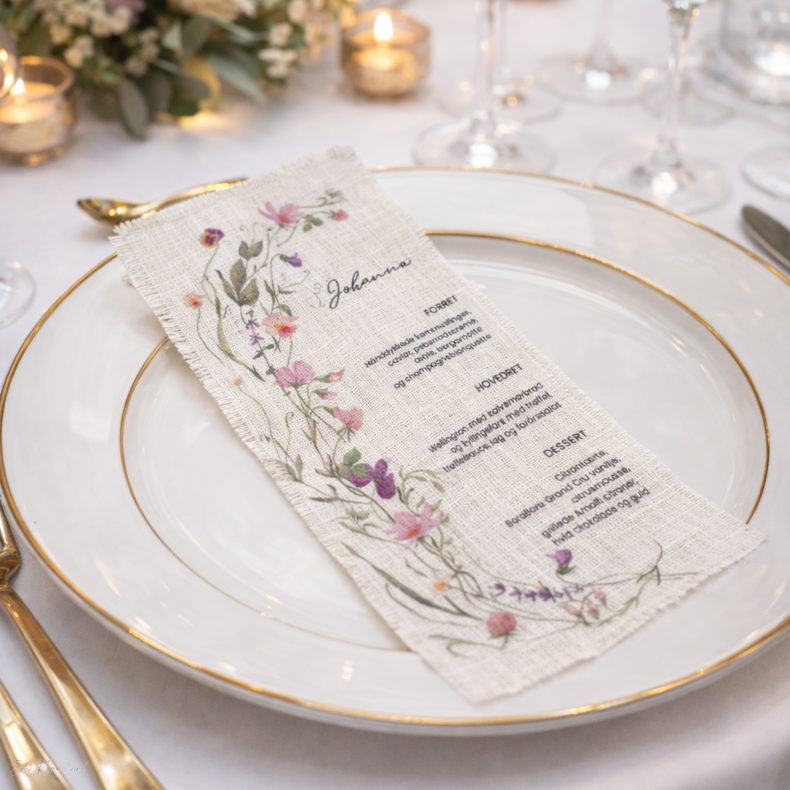 Men�- og bordkort - Stof - Blomstereng