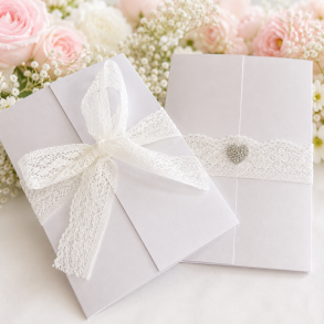 Elegant bryllupsinvitation med blondeb�nd