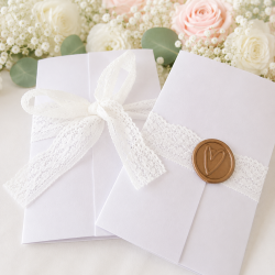 Elegant bryllupsinvitation med blondeb�nd