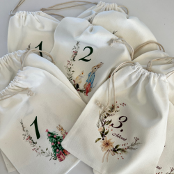 Adventskalender - Bomuldsposer med motiv og navn